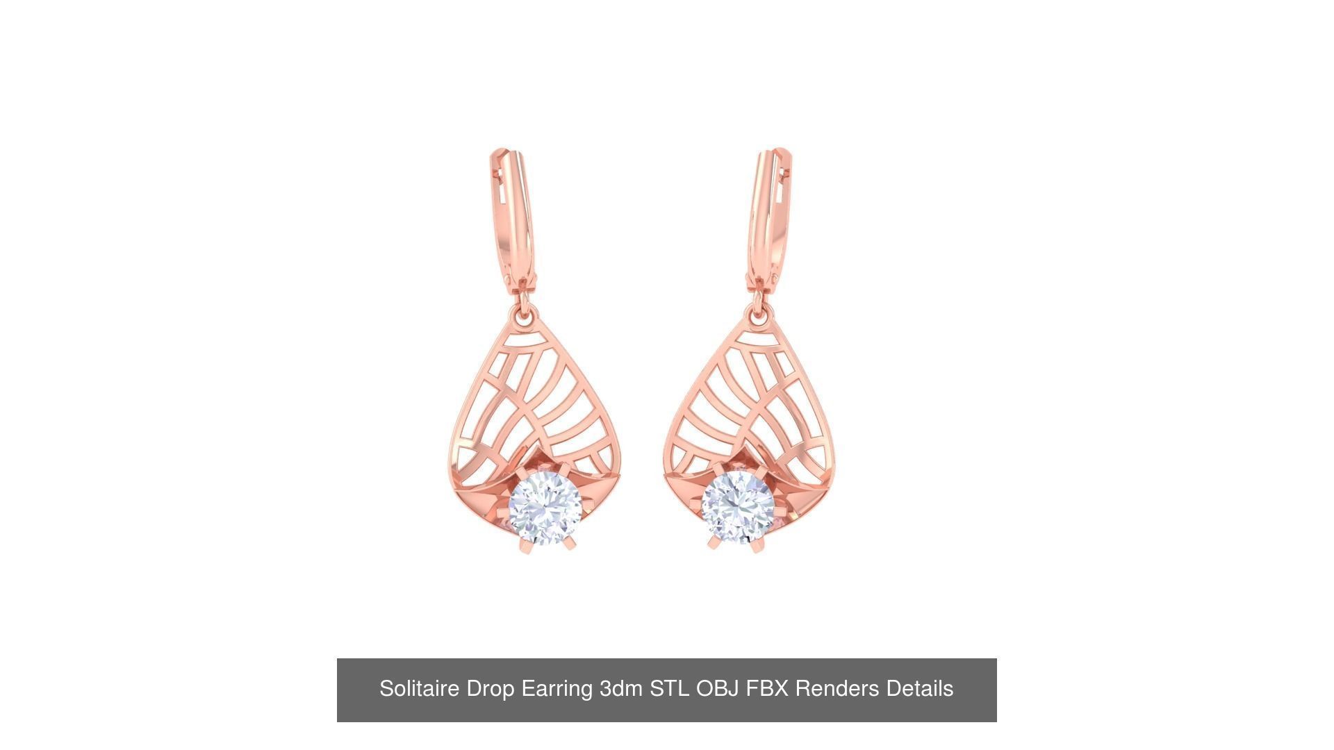 35 Solitaire Drop Earrings 3dm STL OBJ FBX Details Collection _12