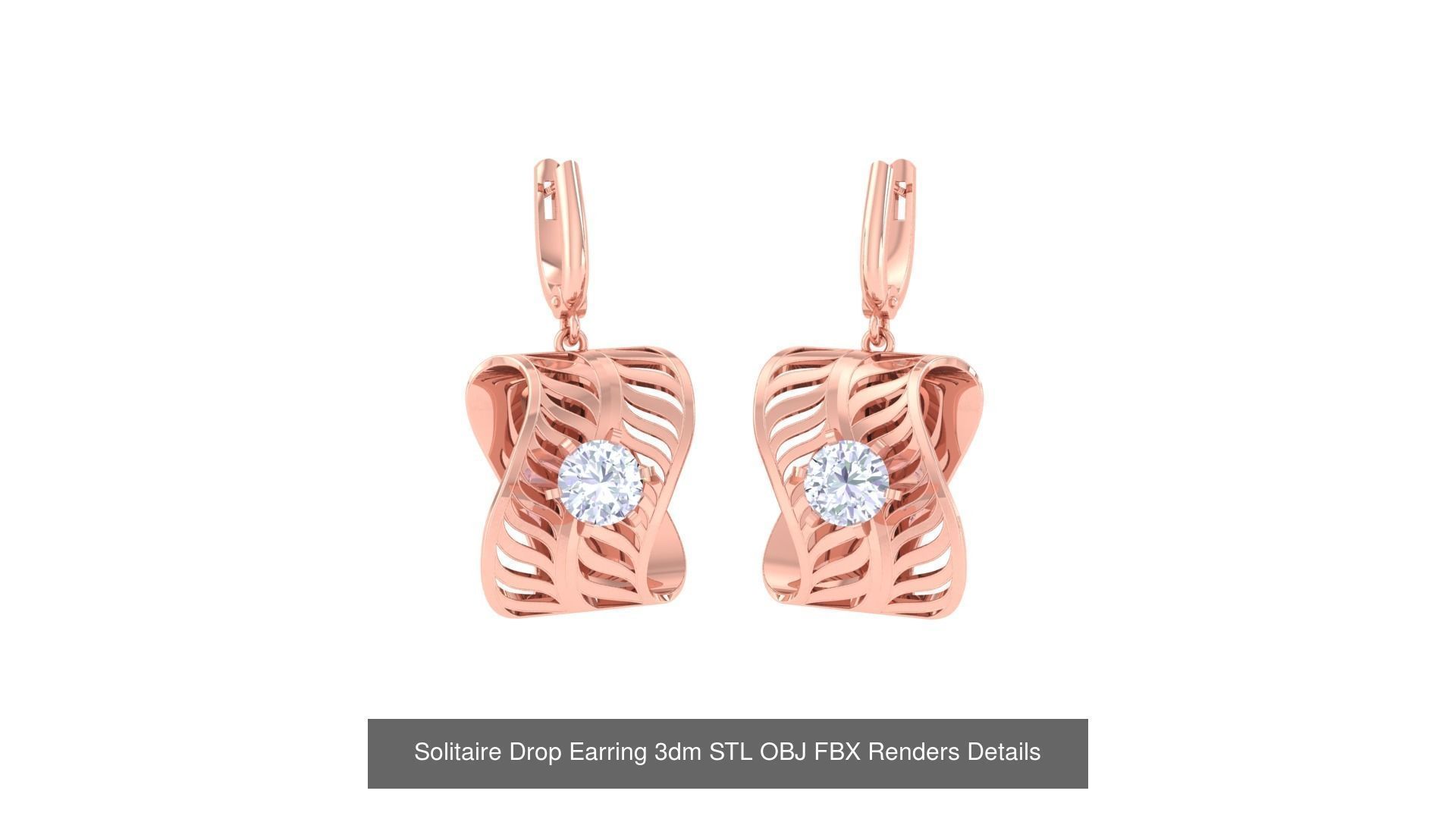 35 Solitaire Drop Earrings 3dm STL OBJ FBX Details Collection _14