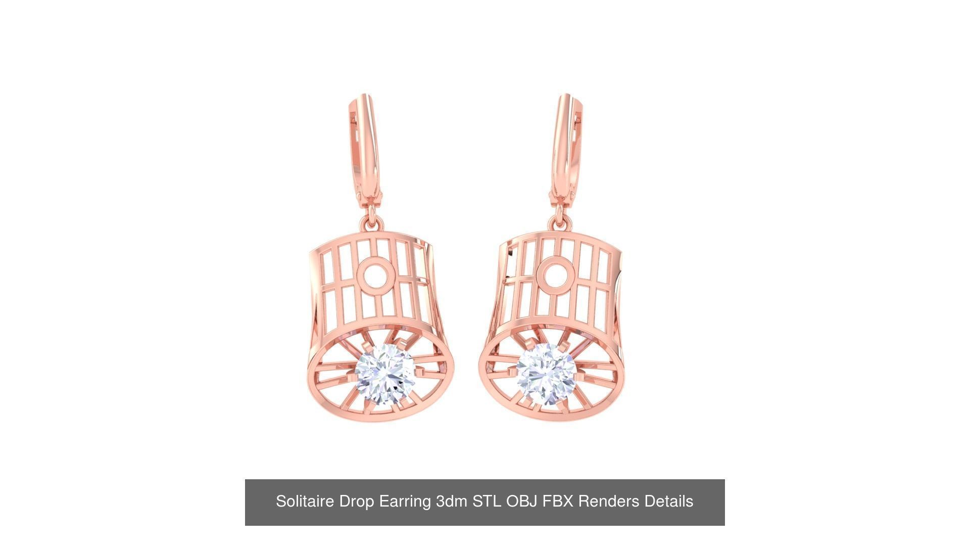 35 Solitaire Drop Earrings 3dm STL OBJ FBX Details Collection _9