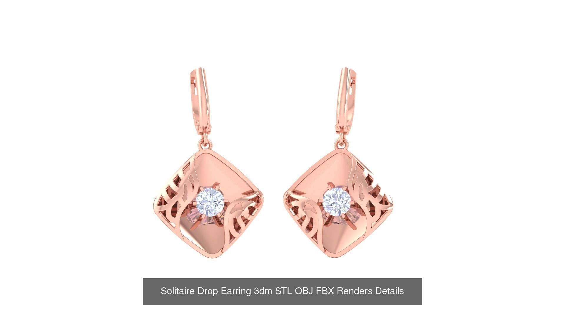 35 Solitaire Drop Earrings 3dm STL OBJ FBX Details Collection _33