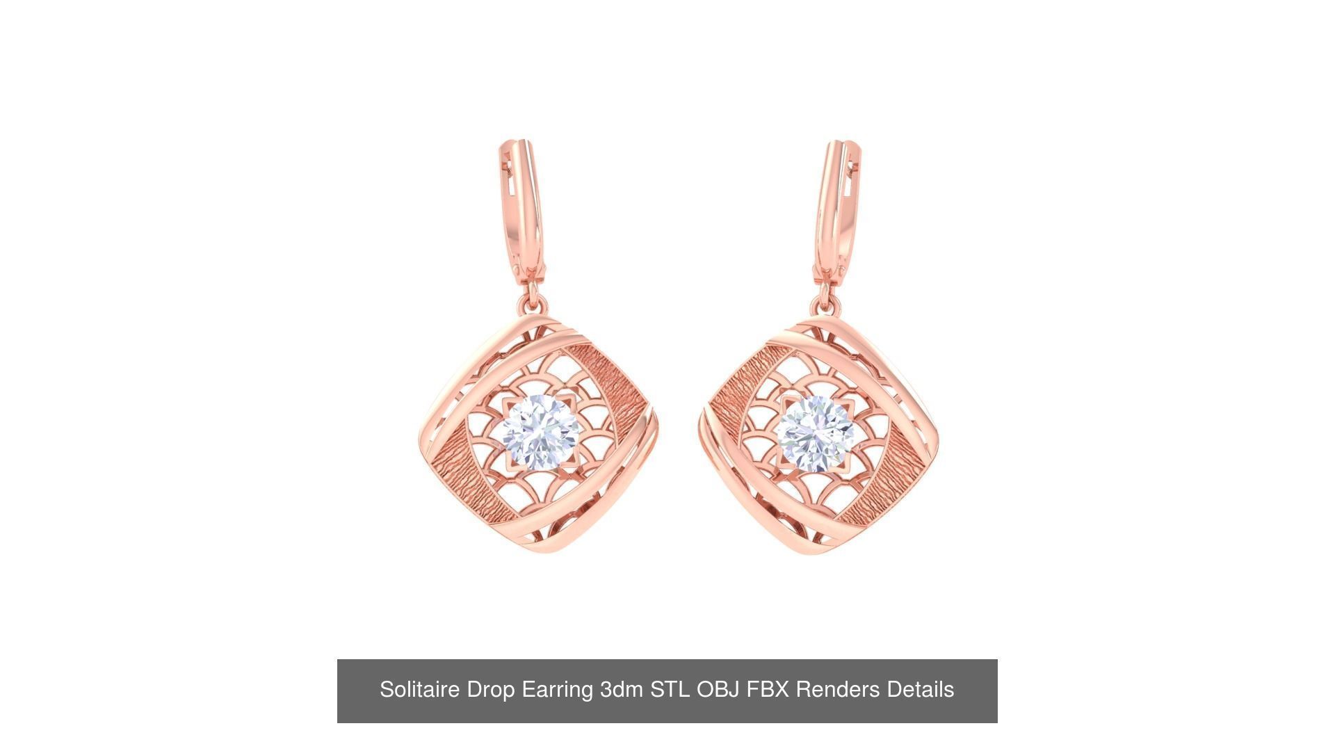 35 Solitaire Drop Earrings 3dm STL OBJ FBX Details Collection _39