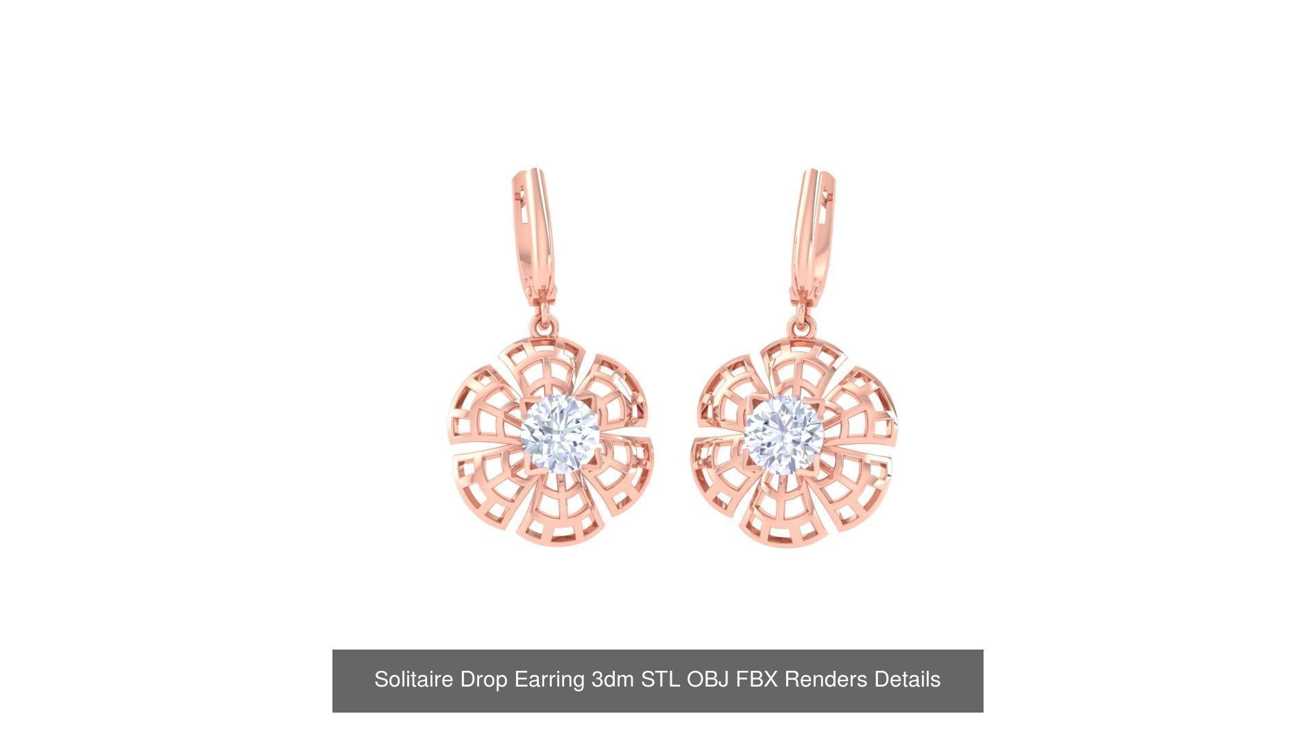 35 Solitaire Drop Earrings 3dm STL OBJ FBX Details Collection _26