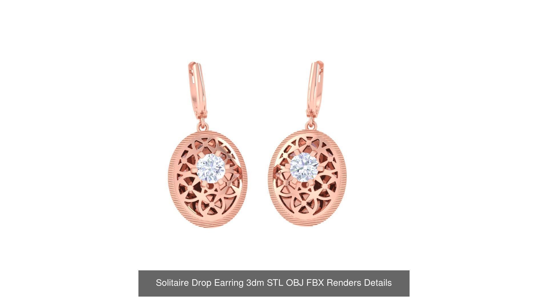 35 Solitaire Drop Earrings 3dm STL OBJ FBX Details Collection _10