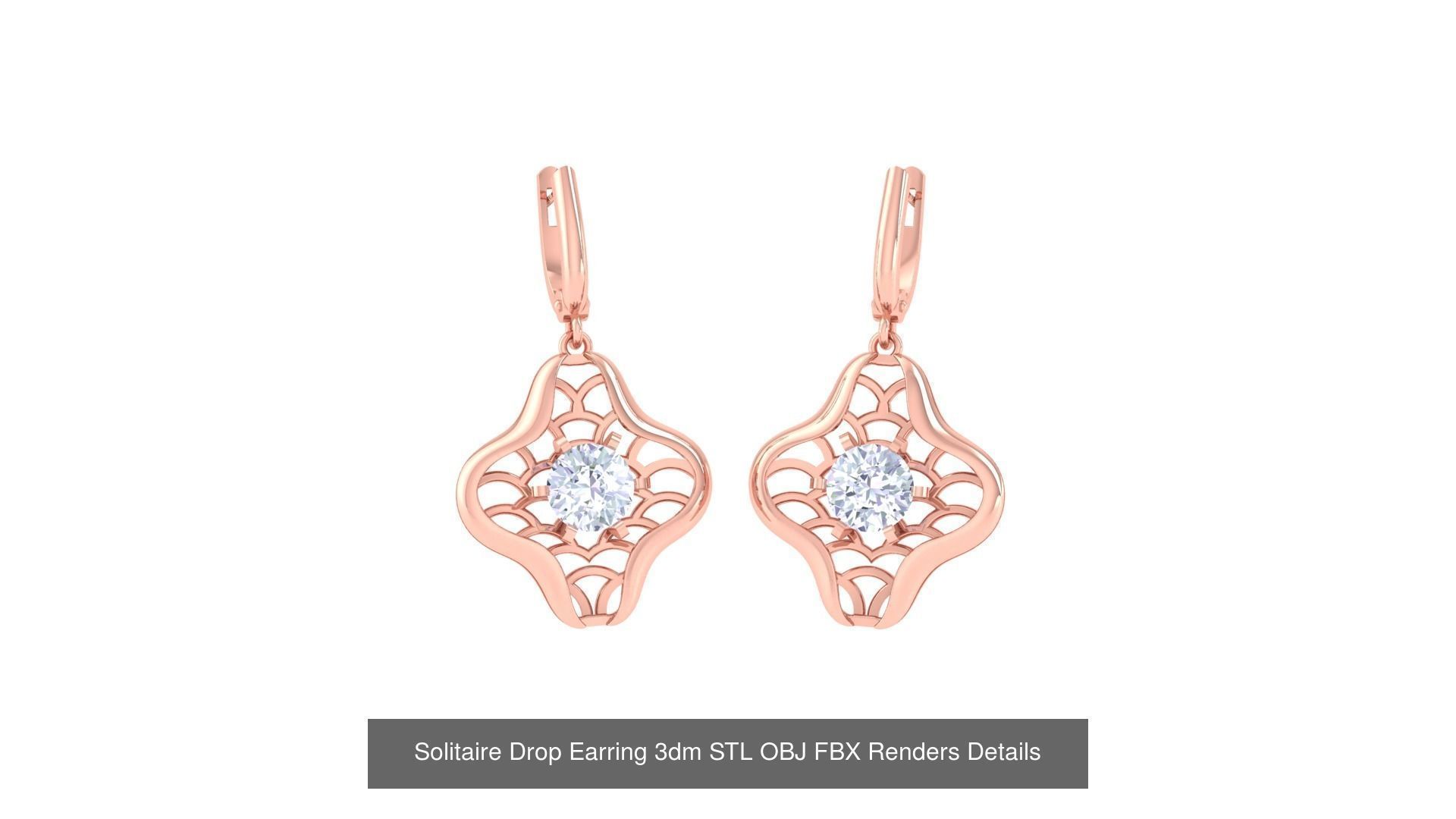35 Solitaire Drop Earrings 3dm STL OBJ FBX Details Collection _34