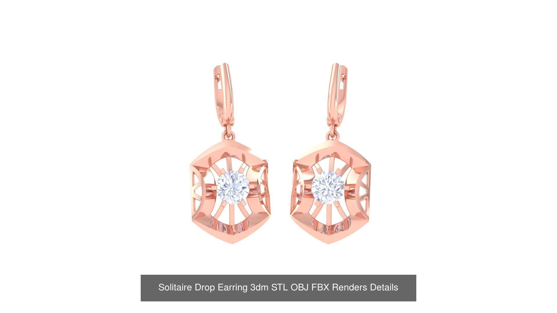 35 Solitaire Drop Earrings 3dm STL OBJ FBX Details Collection _27