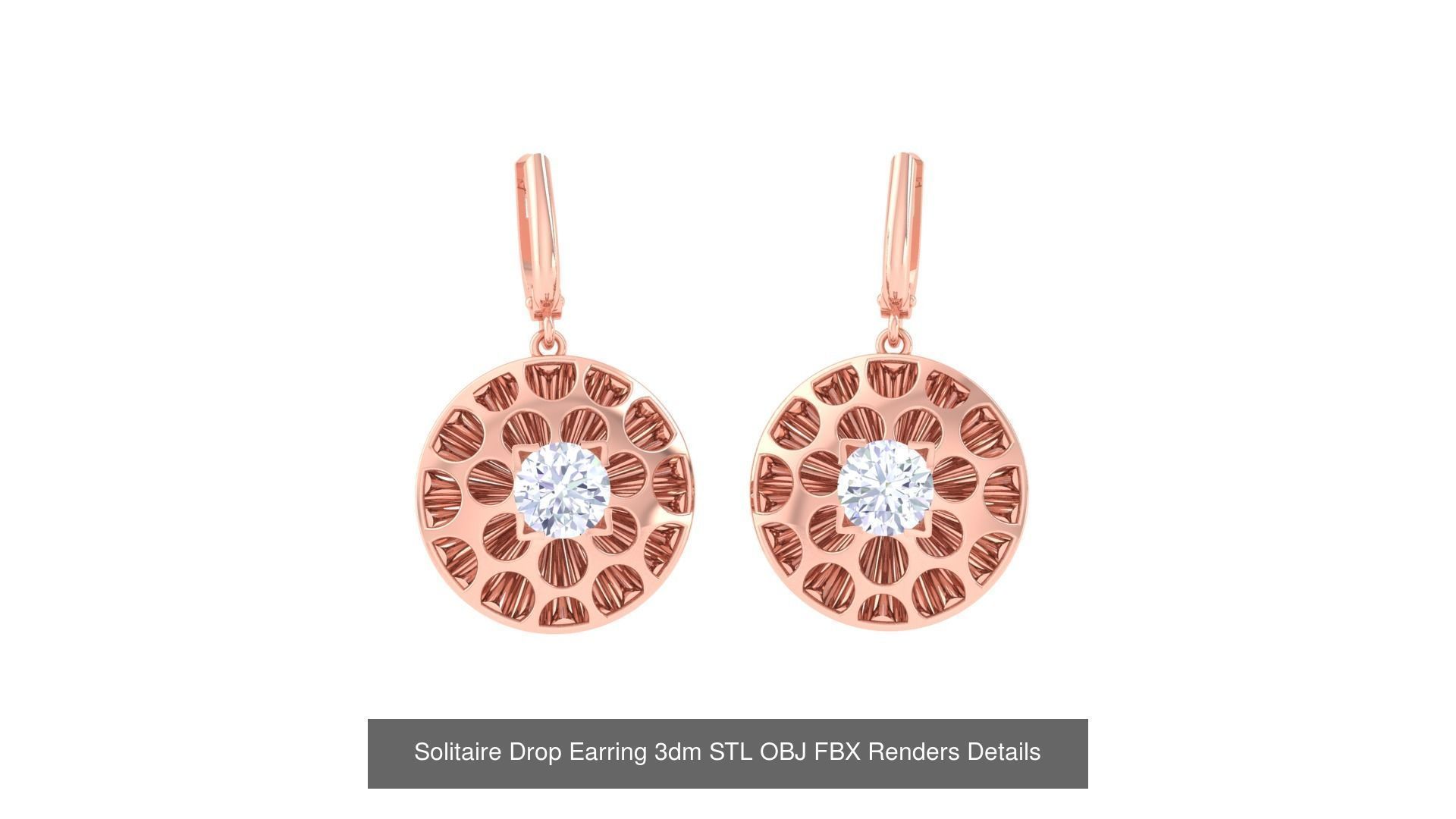 35 Solitaire Drop Earrings 3dm STL OBJ FBX Details Collection _15