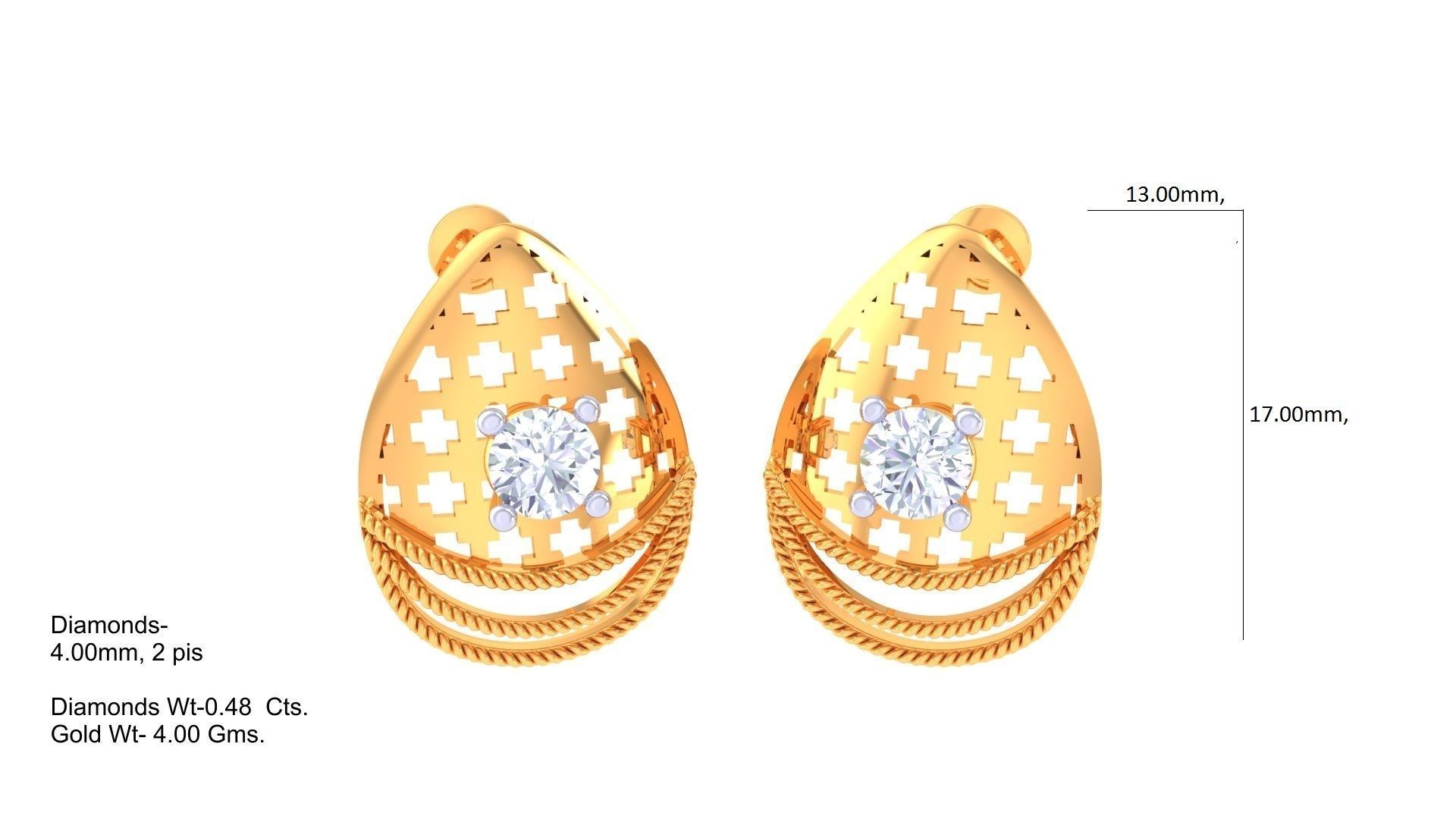 Solitaire Stud Earring 3dm STL OBJ FBX Renders Details 3D print model_1