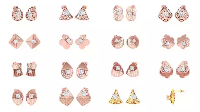 30 Solitaire Stud Earrings 3dm STL OBJ FBX Details Collection