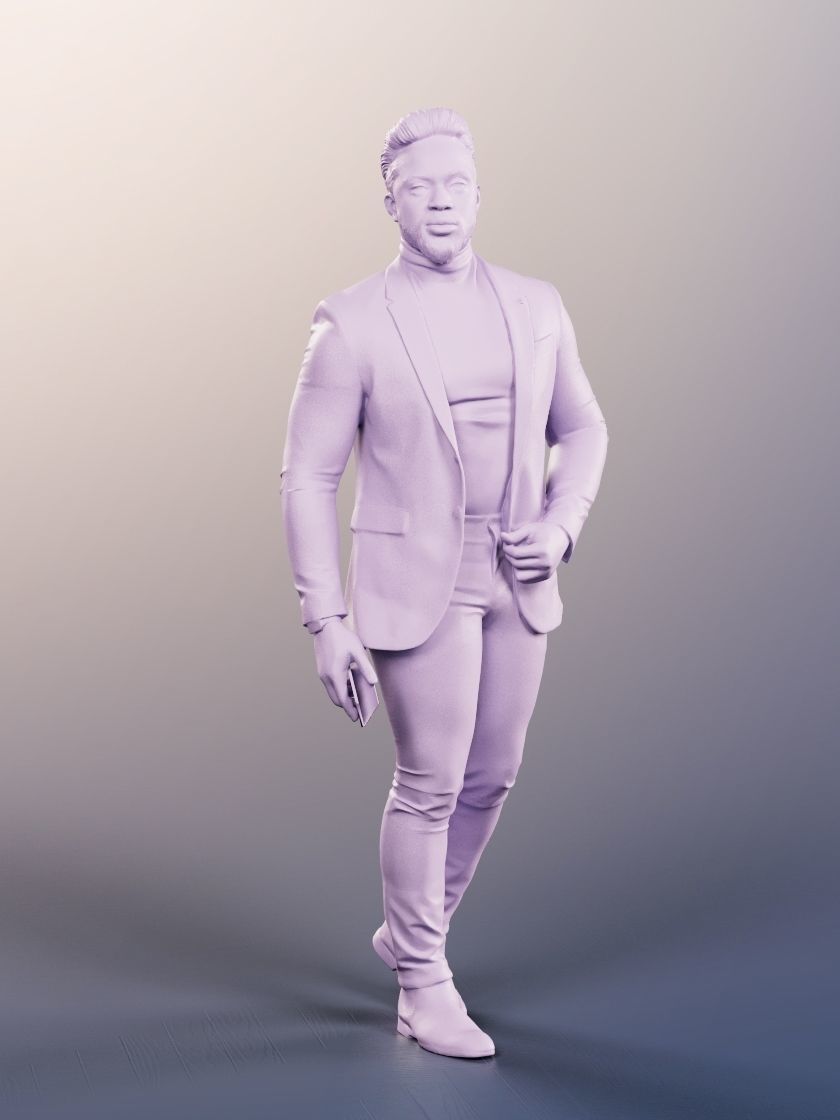 Benoit 11933- Walking Elegant Black Man Low-poly 3D model_3