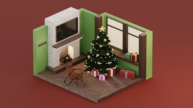 Xmas room isometric 3D model