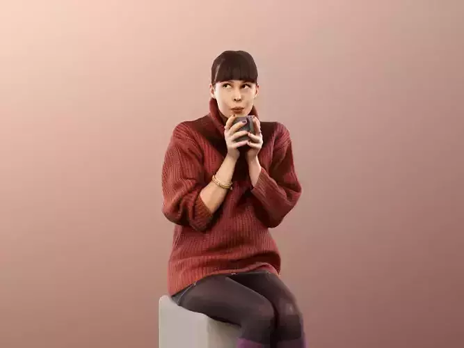 Alyssa 11526 - Sitting Casual Woman Drinking Coffee