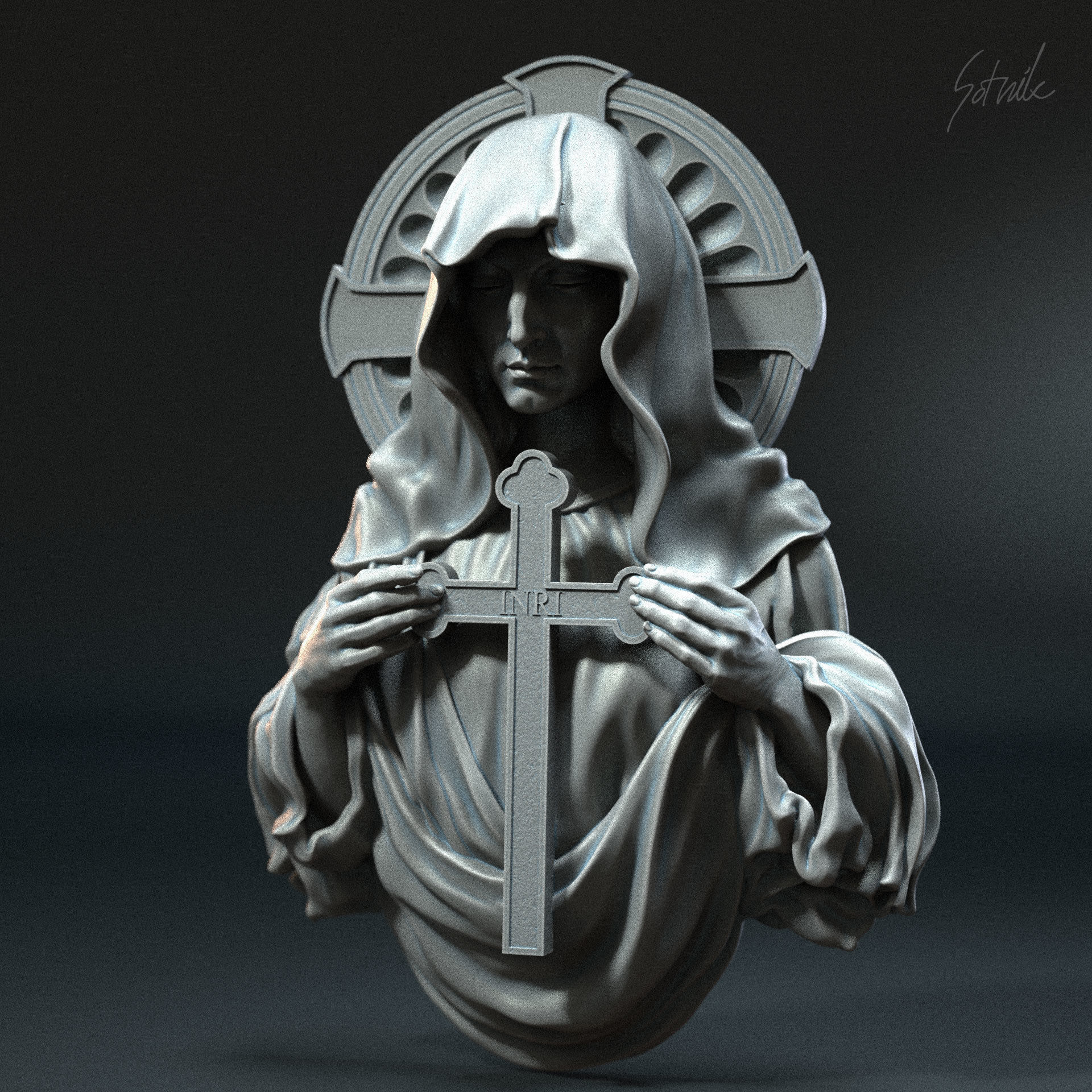 Mother Maria bas-relief 02 3D print model_5