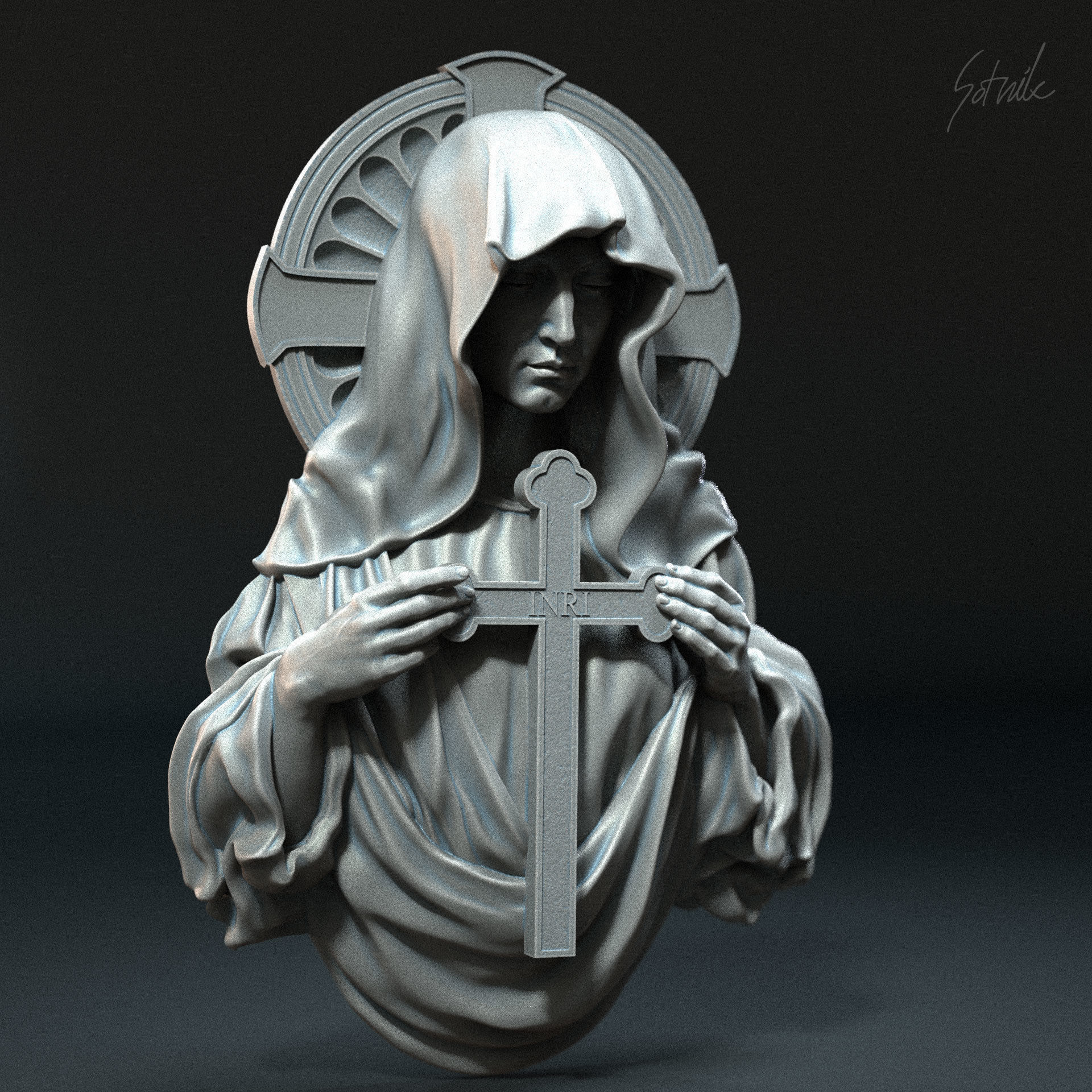 Mother Maria bas-relief 02 3D print model_4