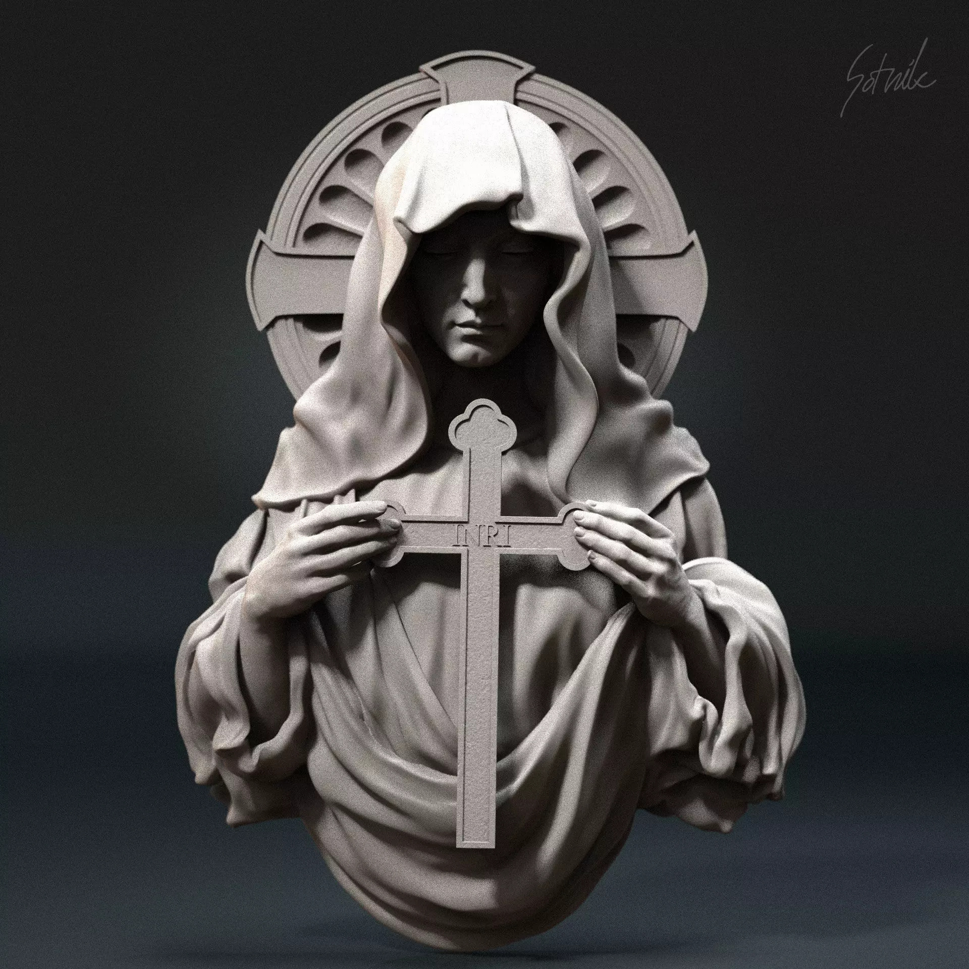 Mother Maria bas-relief 02 3D print model_0