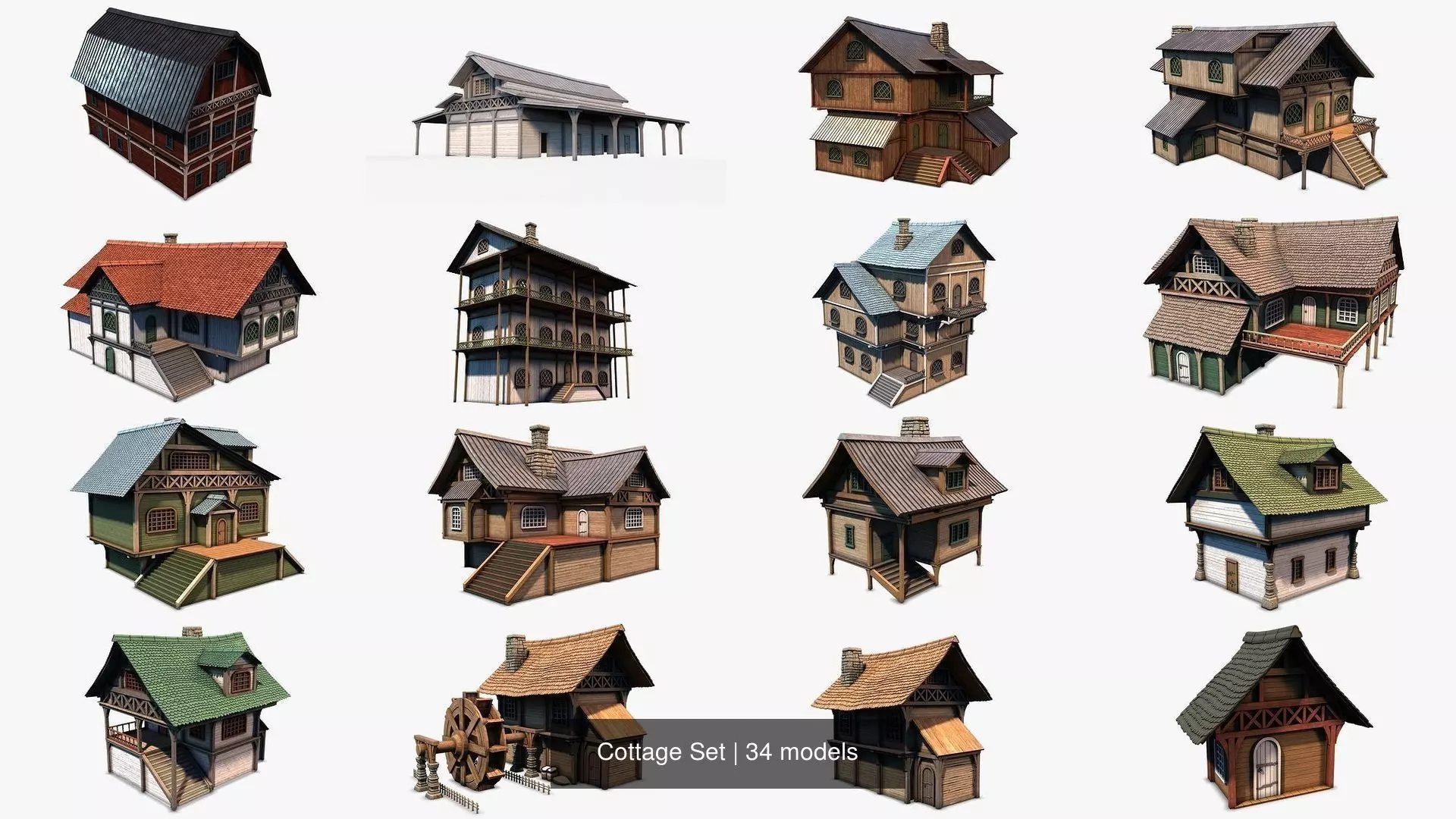 Cottage Set house 3D Model Collection_0