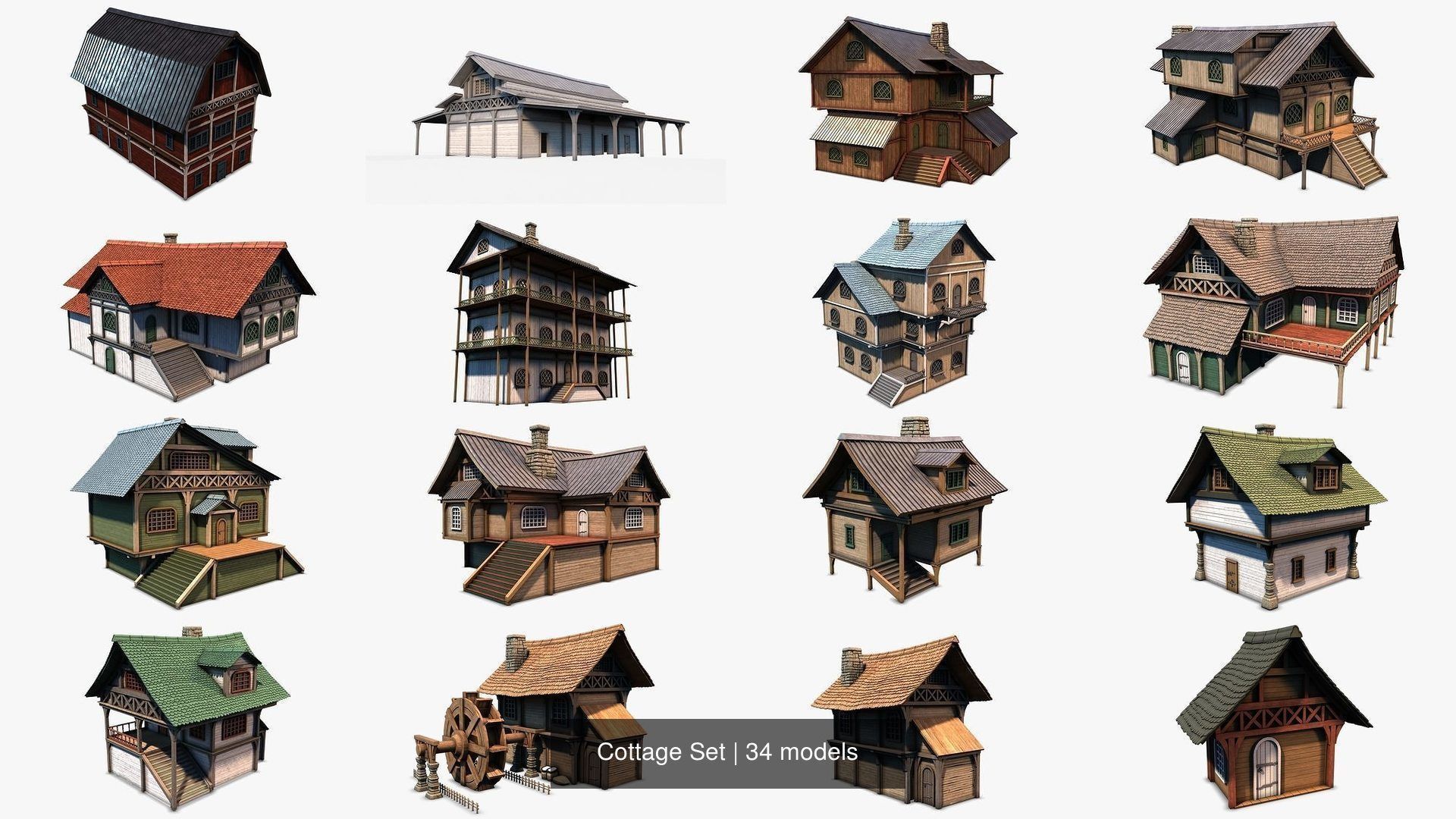 Cottage Set house 3D Model Collection_36