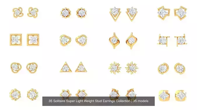 35 Solitaire Super Light Weight Stud Earrings Collection