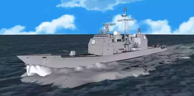 USS CG-52 Bunker Hill Ticonderoga class guided missile cruiser 3D model