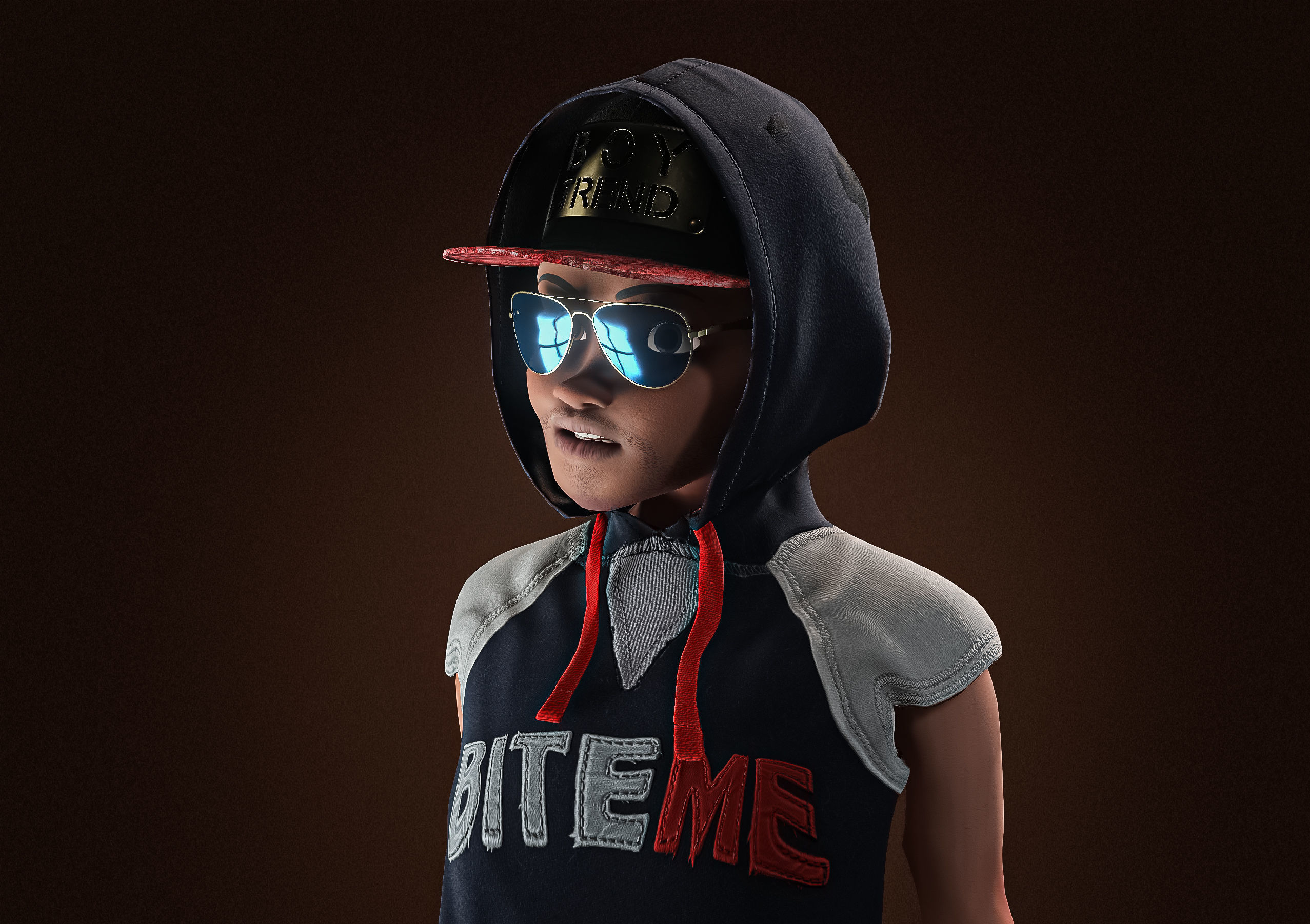 High Quality Cartoon African American Hip Hop DJ Guy Low-poly 3D model_12