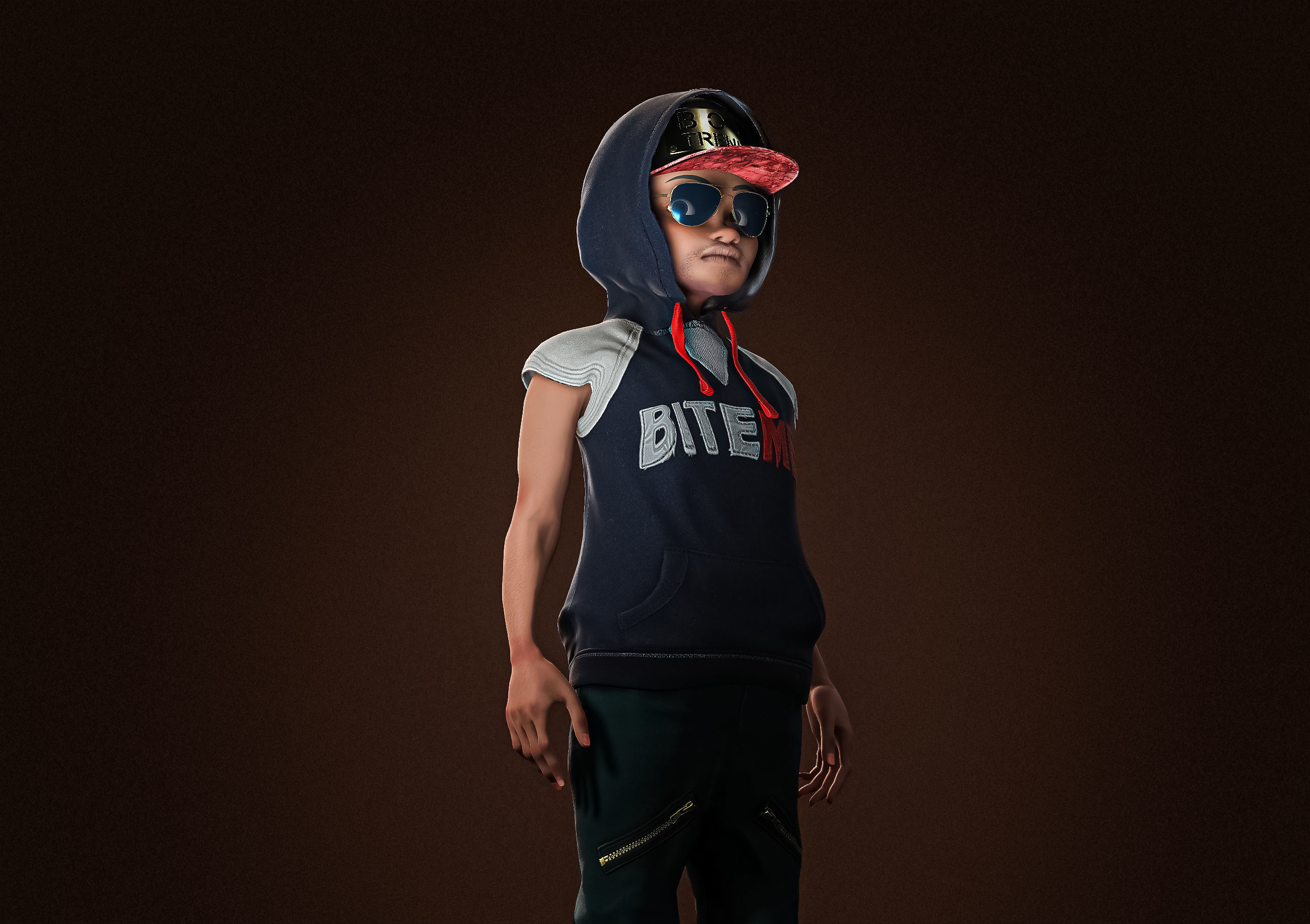 High Quality Cartoon African American Hip Hop DJ Guy Low-poly 3D model_13