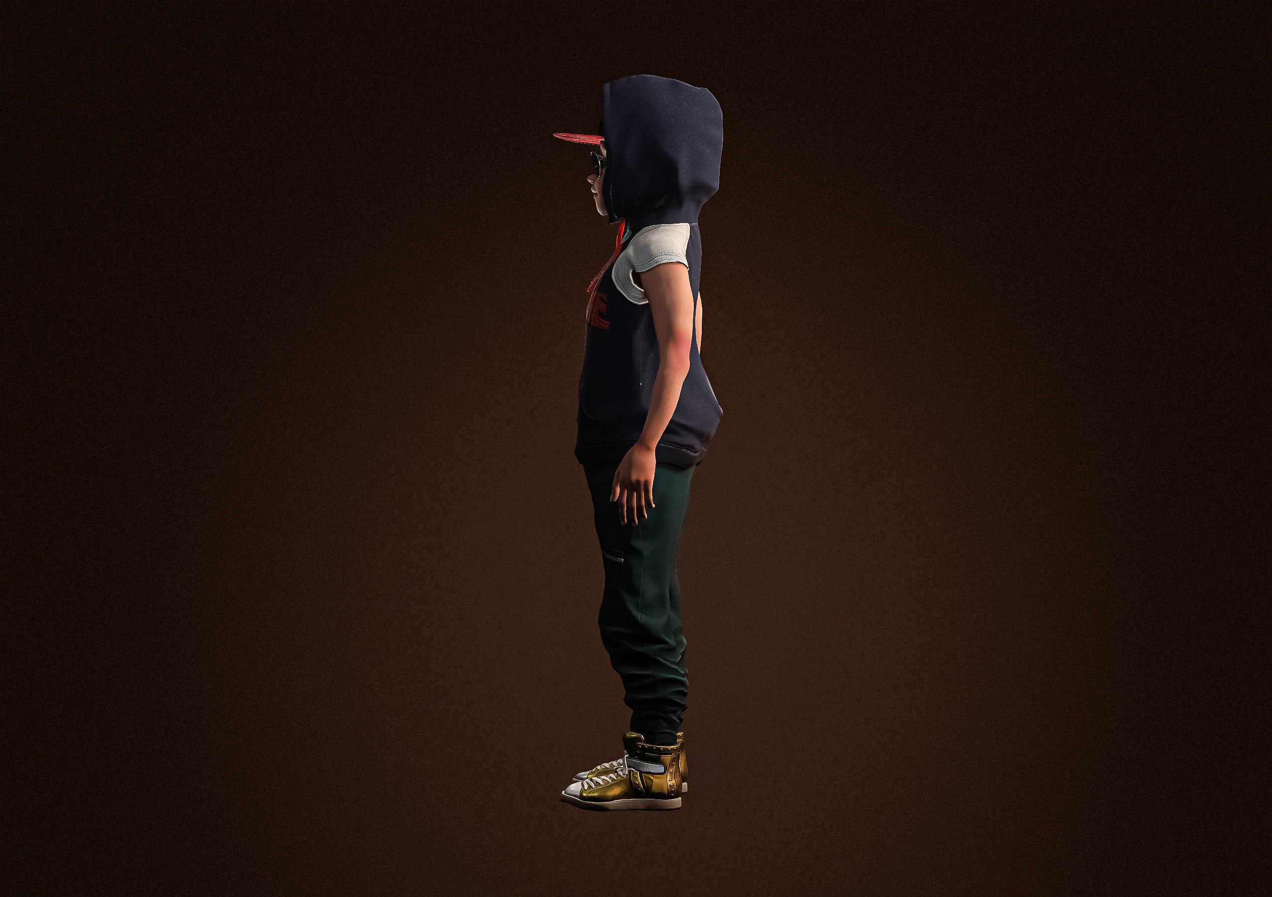 High Quality Cartoon African American Hip Hop DJ Guy Low-poly 3D model_6