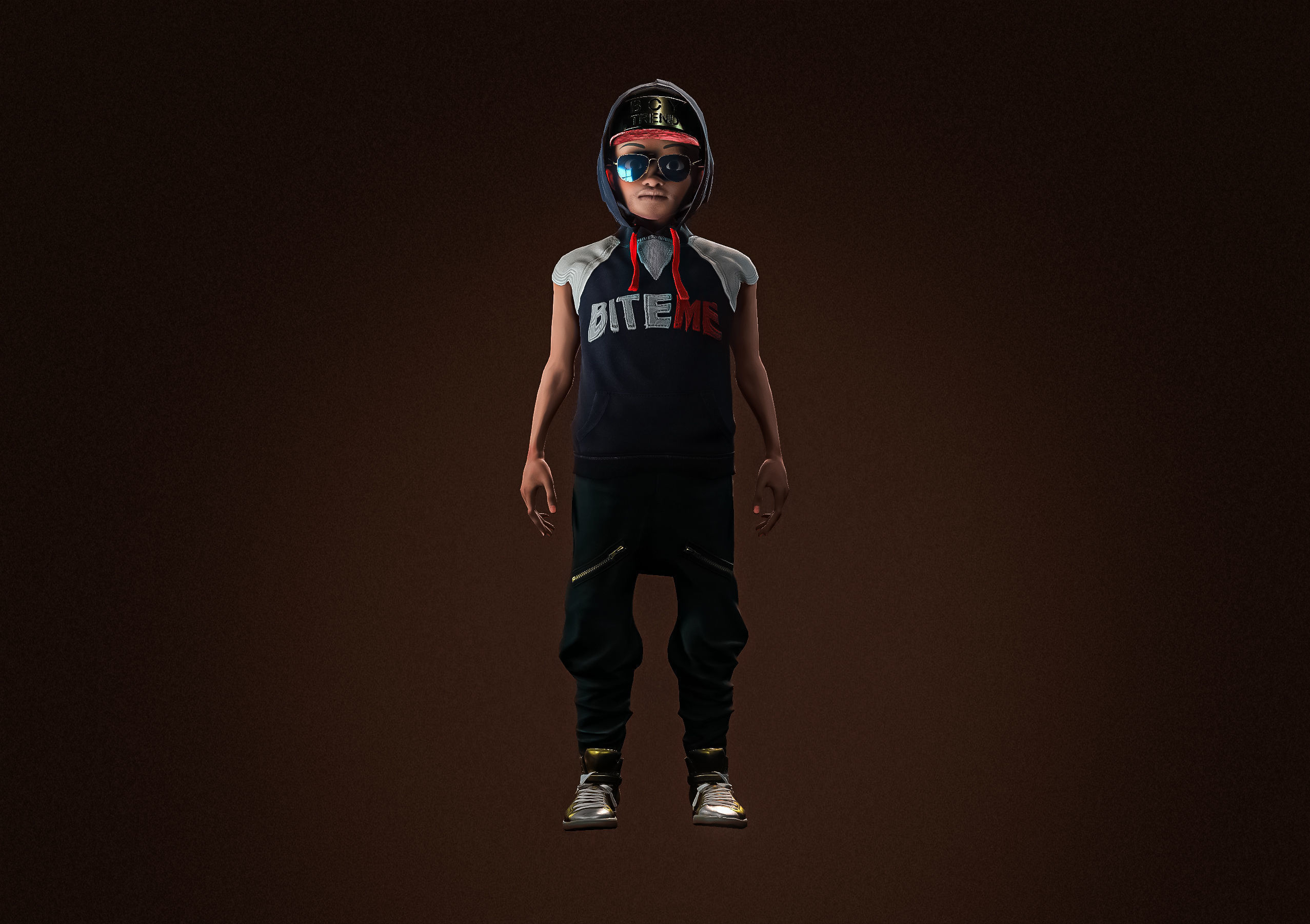 High Quality Cartoon African American Hip Hop DJ Guy Low-poly 3D model_4