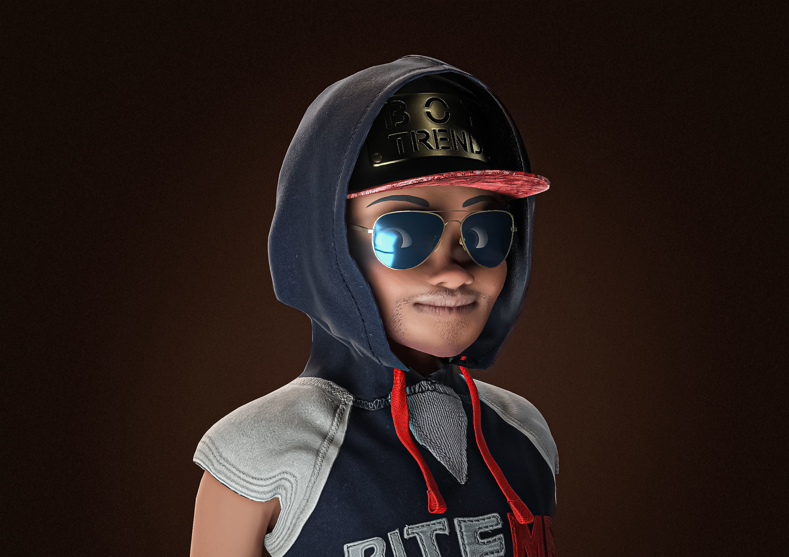 High Quality Cartoon African American Hip Hop DJ Guy Low-poly 3D model_10