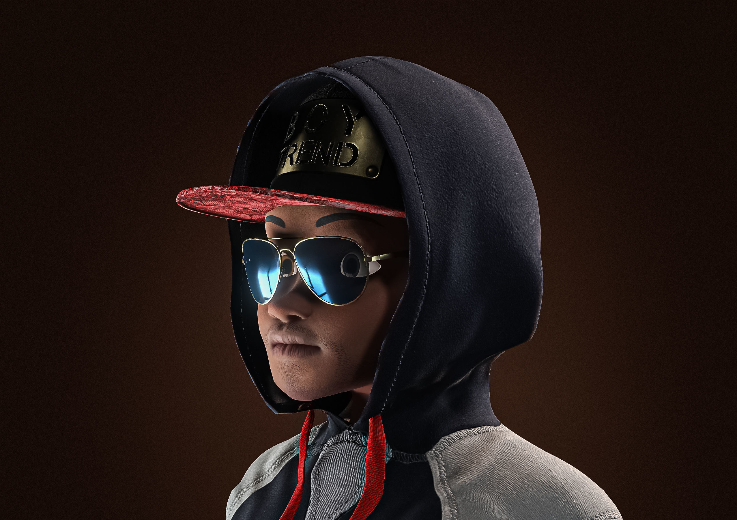 High Quality Cartoon African American Hip Hop DJ Guy Low-poly 3D model_3