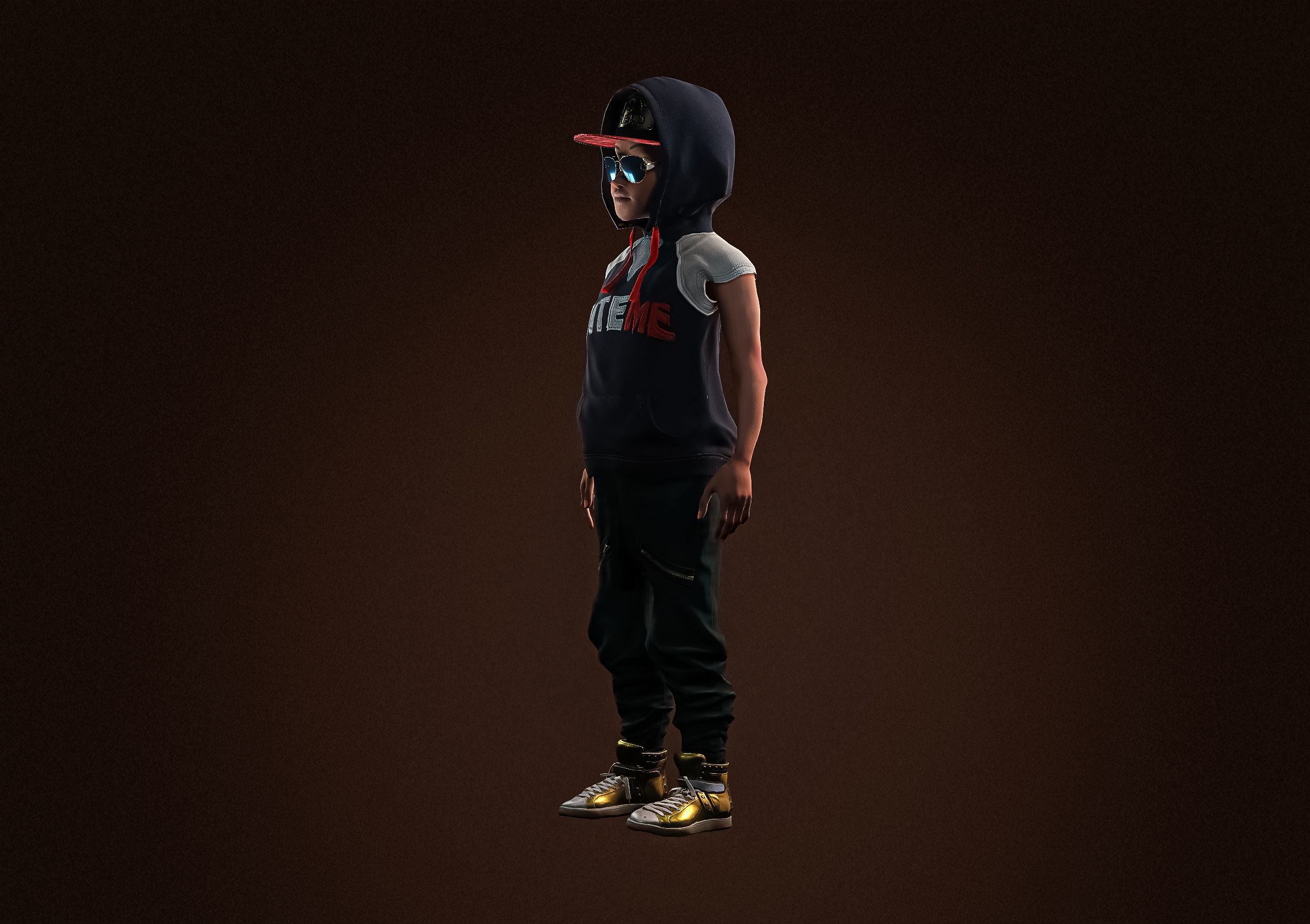 High Quality Cartoon African American Hip Hop DJ Guy Low-poly 3D model_5