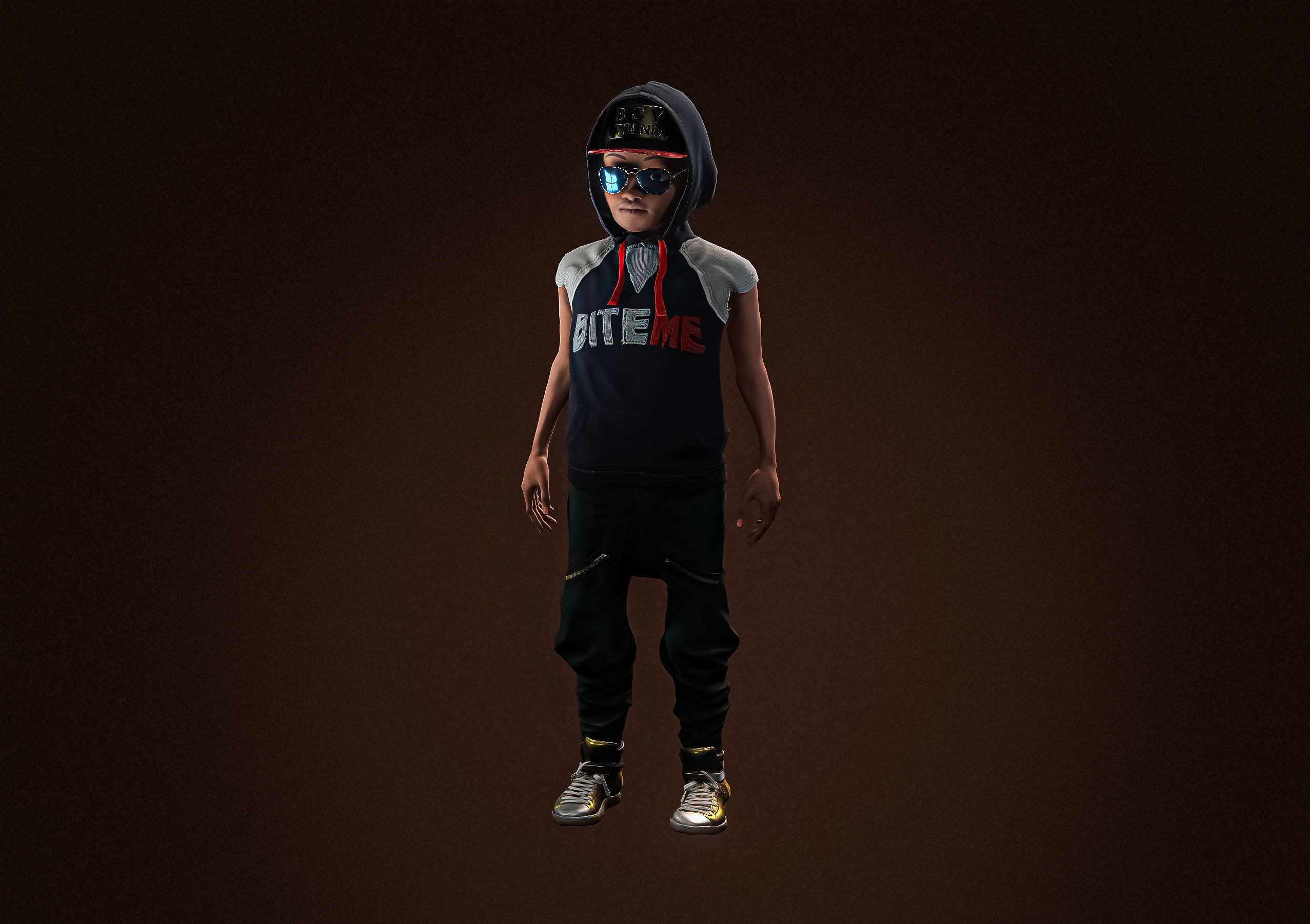 High Quality Cartoon African American Hip Hop DJ Guy Low-poly 3D model_2