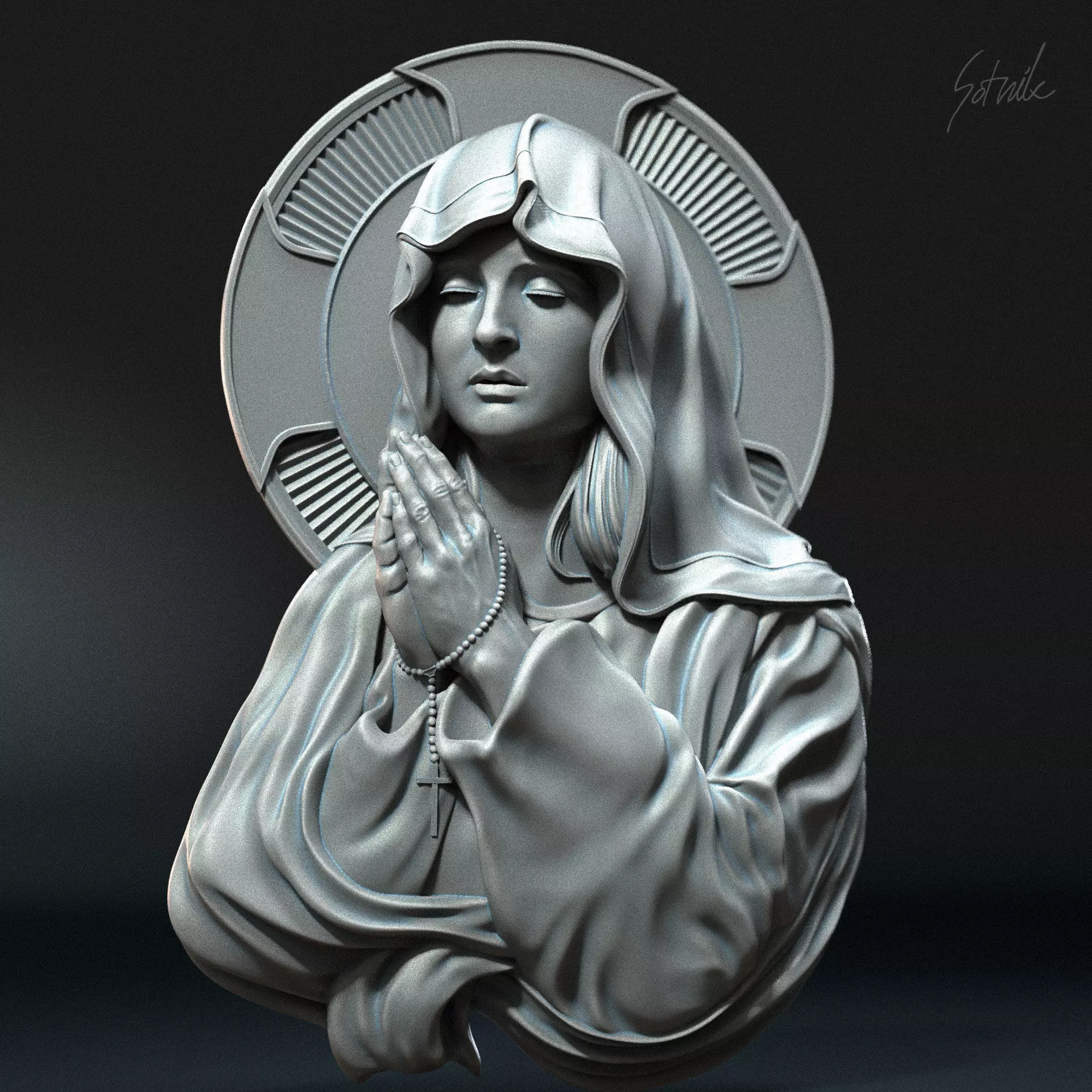 Mother Maria bas-relief 03 3D print model_0