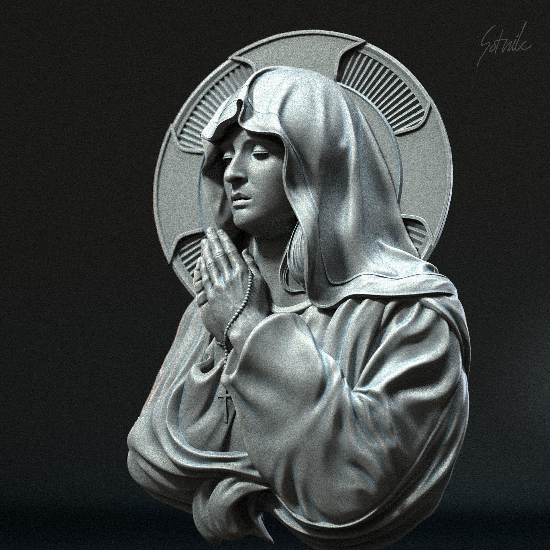 Mother Maria bas-relief 03 3D print model_4