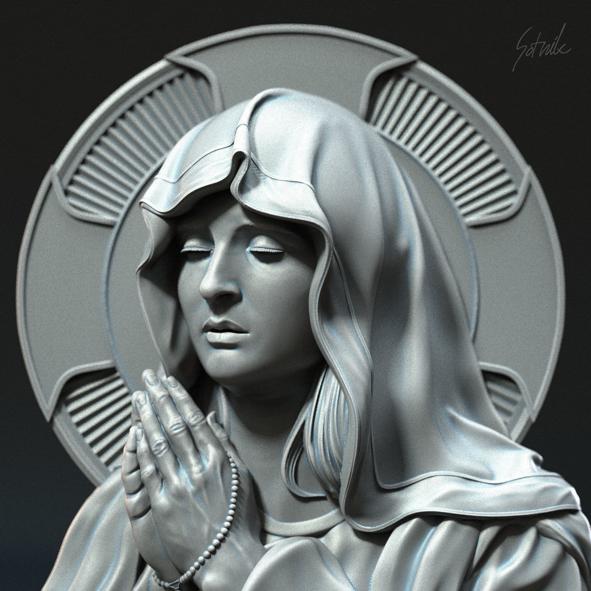 Mother Maria bas-relief 03 3D print model_3