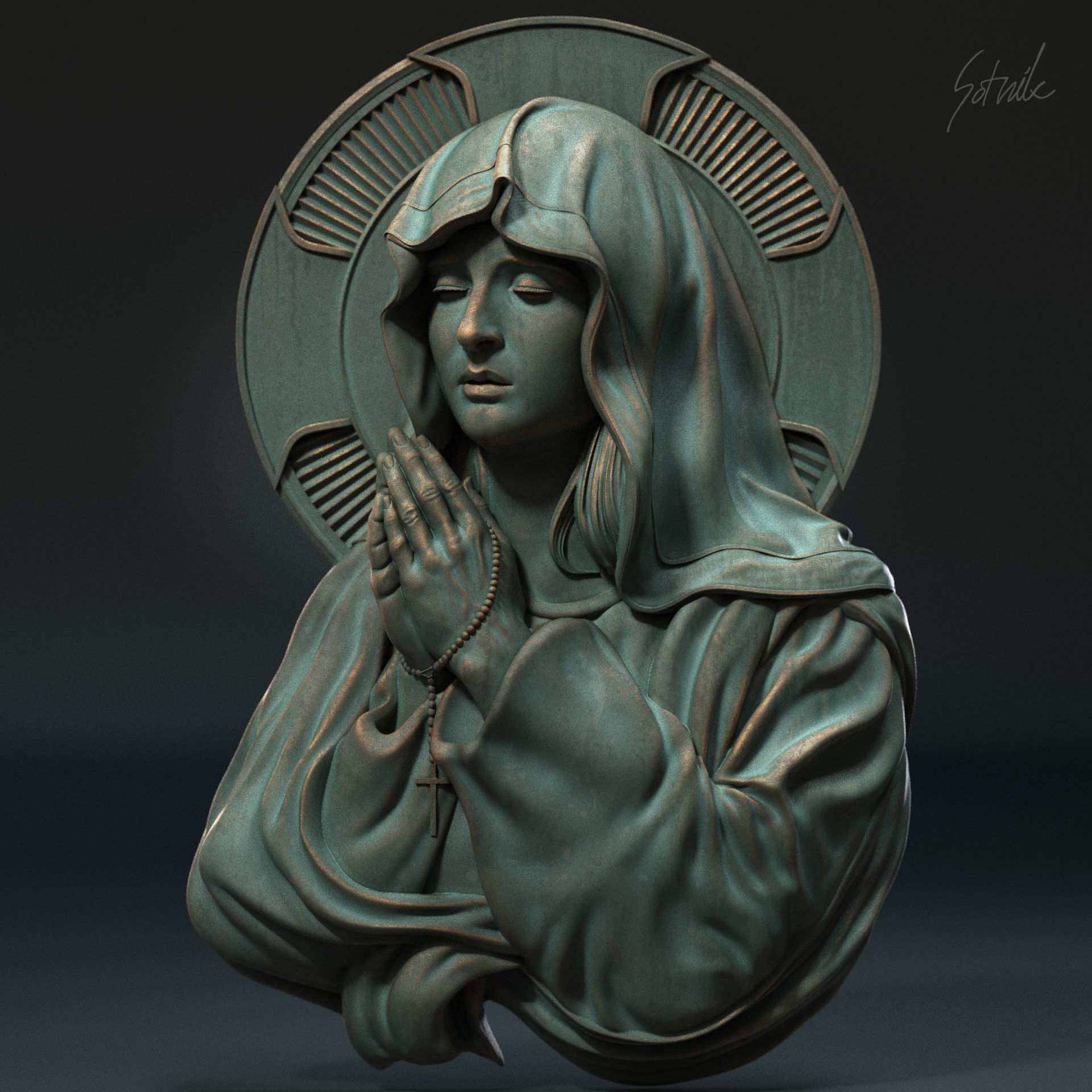 Mother Maria bas-relief 03 3D print model_2