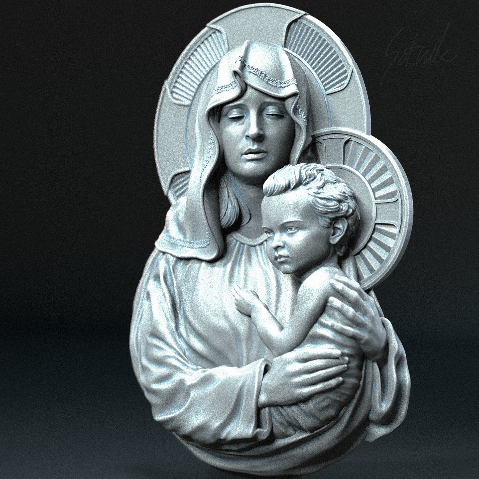 Mother Maria bas-relief 04 3D print model_4