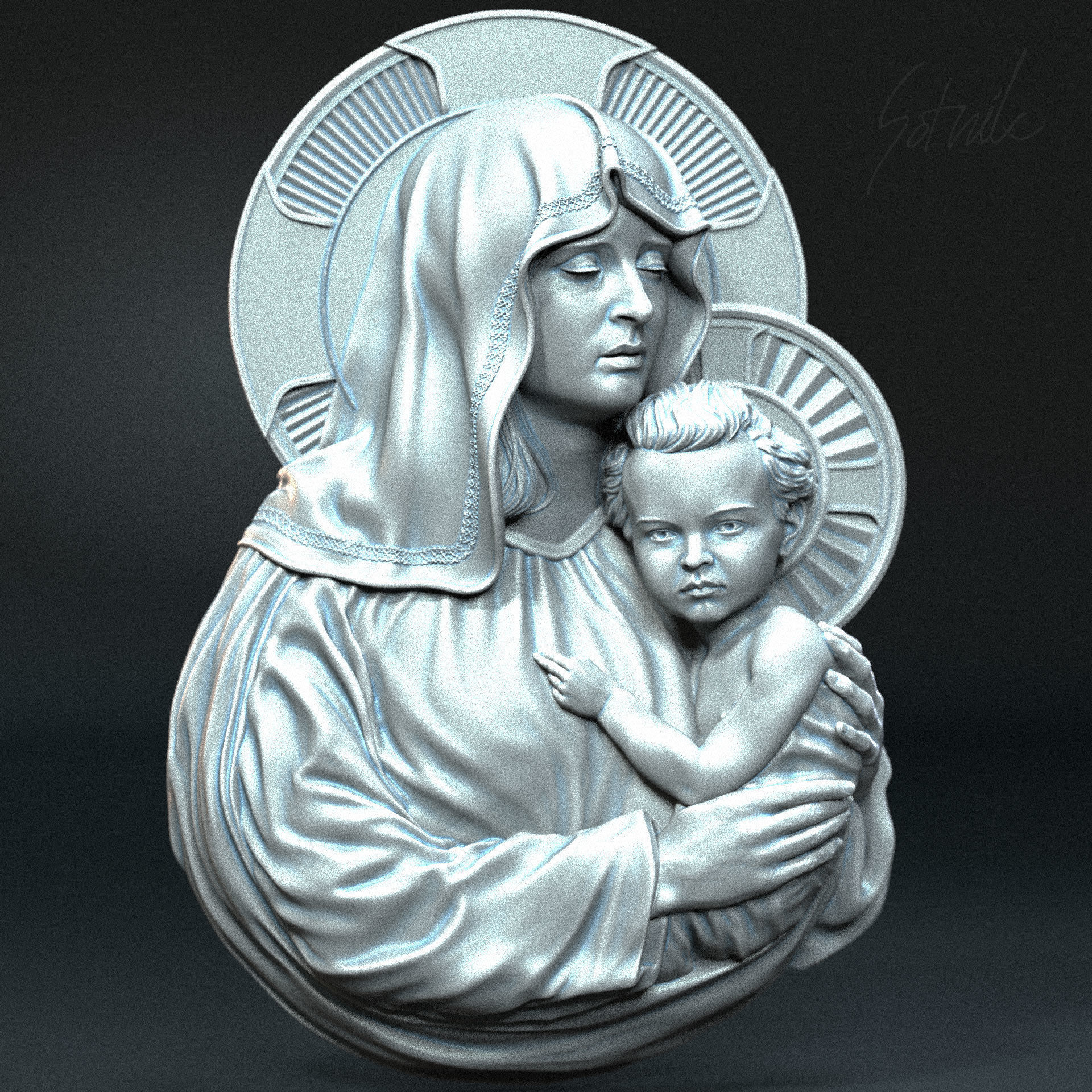 Mother Maria bas-relief 04 3D print model_5
