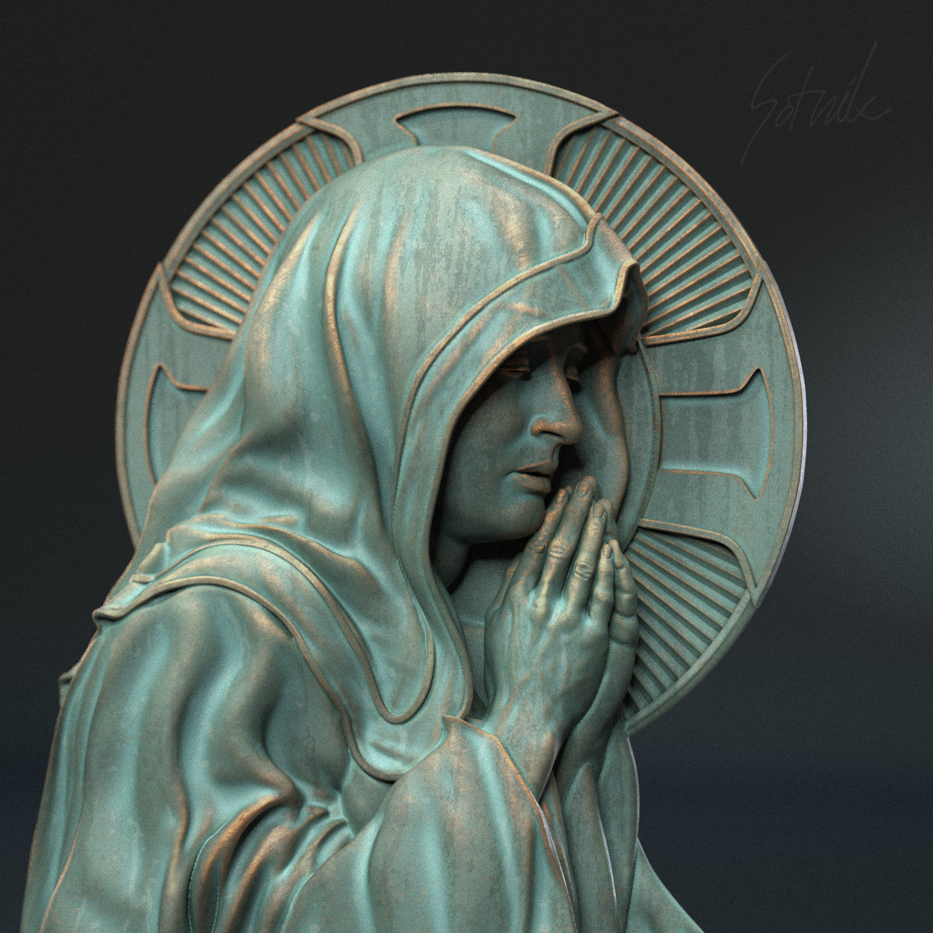 Mother Maria bas-relief 05 3D print model_2