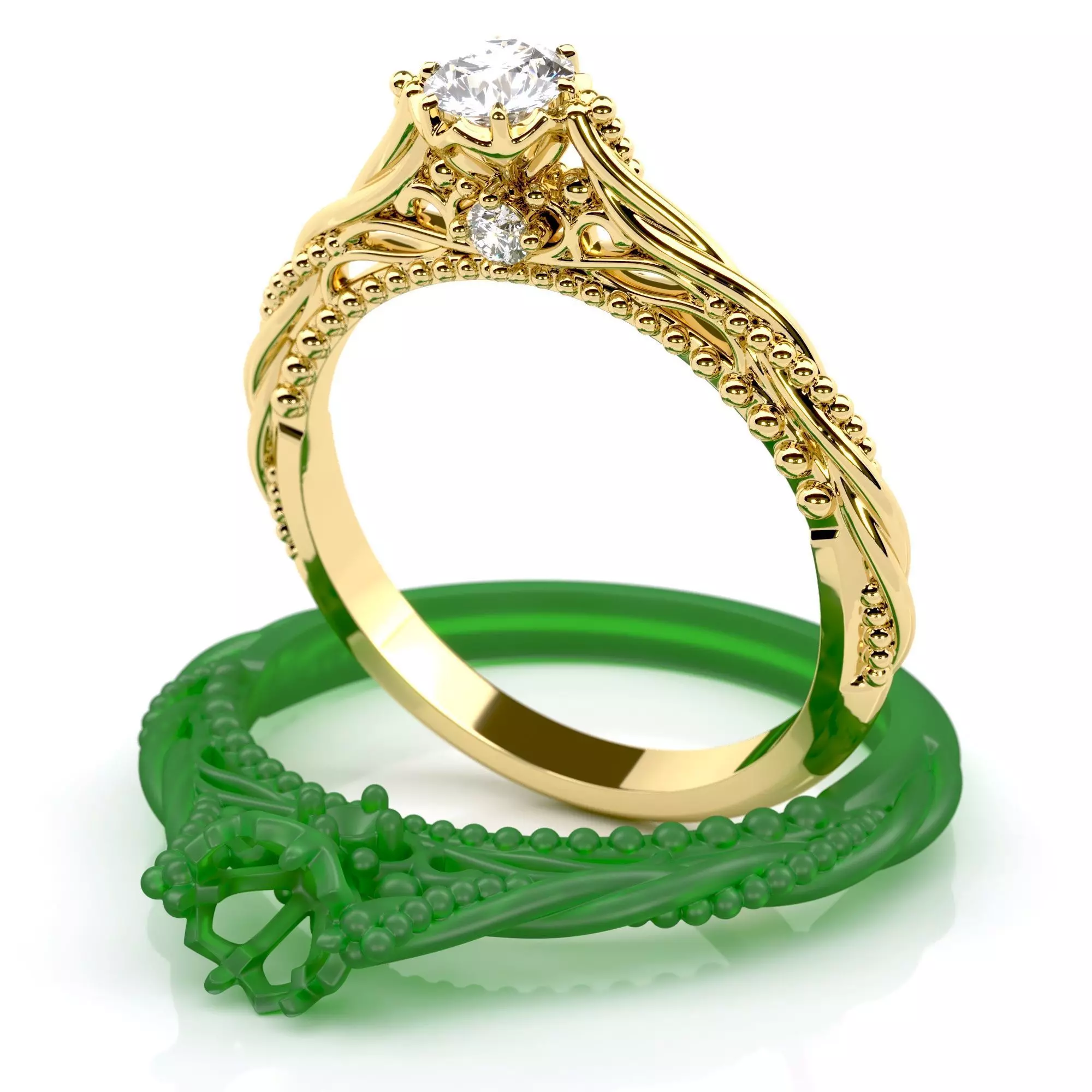 Vintage Style Diamond Ring 3D print model