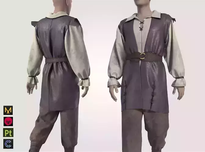 medieval renaissance farmer peasant clothes man outfit  3D model