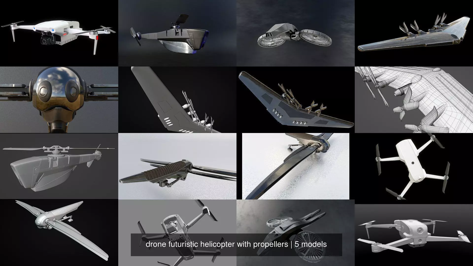 drone futuristic helicopter with propellers 3D Model Collection_0