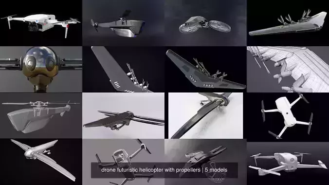 drone futuristic helicopter with propellers 3D Model Collection