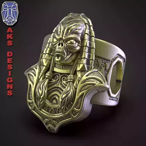 skull ring biker jewelry Alien Egyptian Anubis 