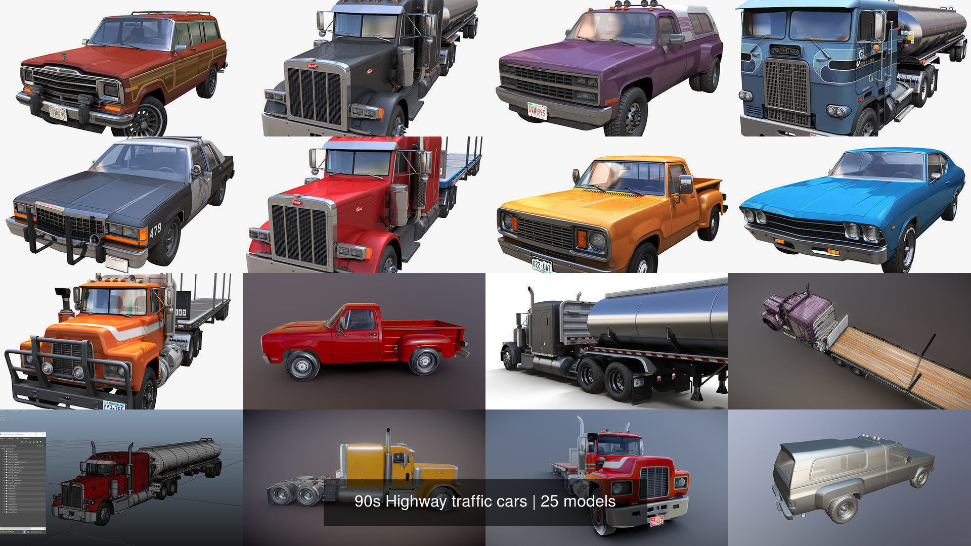 90s Highway traffic cars 3D Model Collection_1
