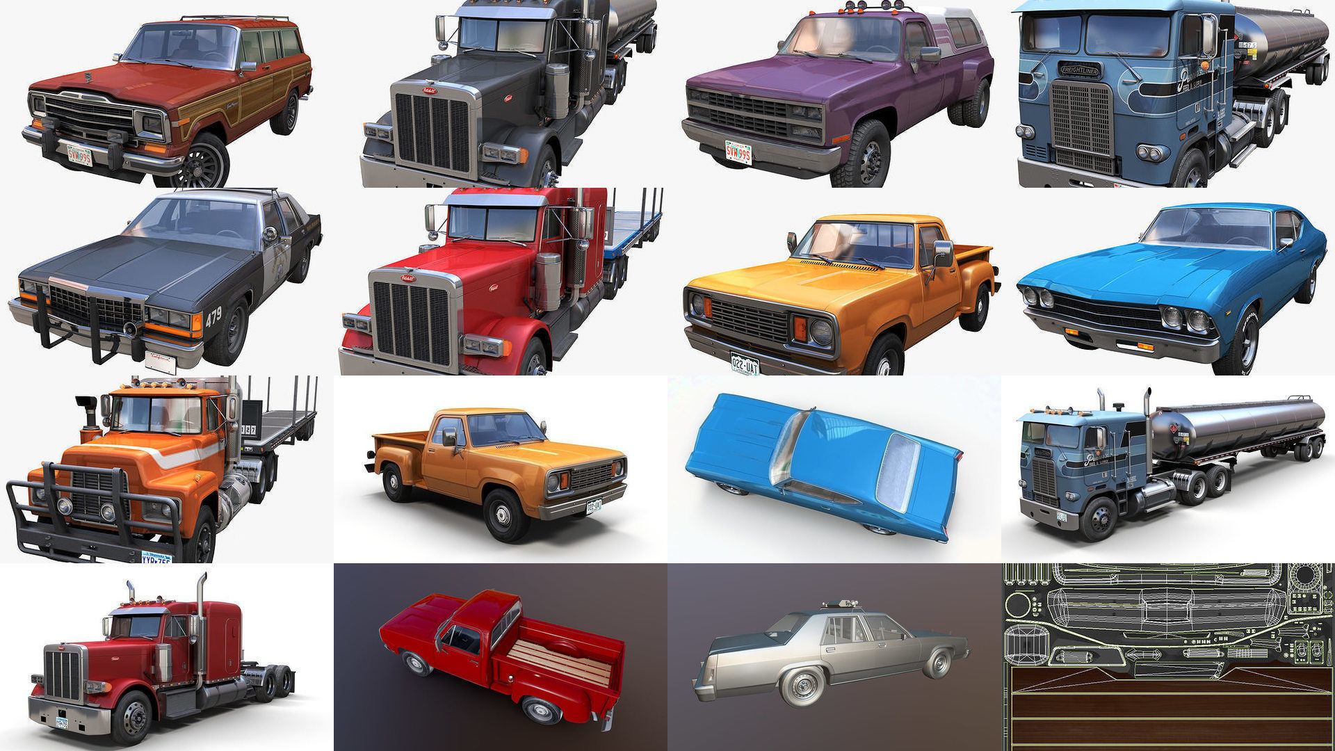 90s Highway traffic cars 3D Model Collection_2