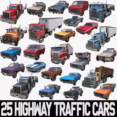 90s Highway traffic cars 3D Model Collection