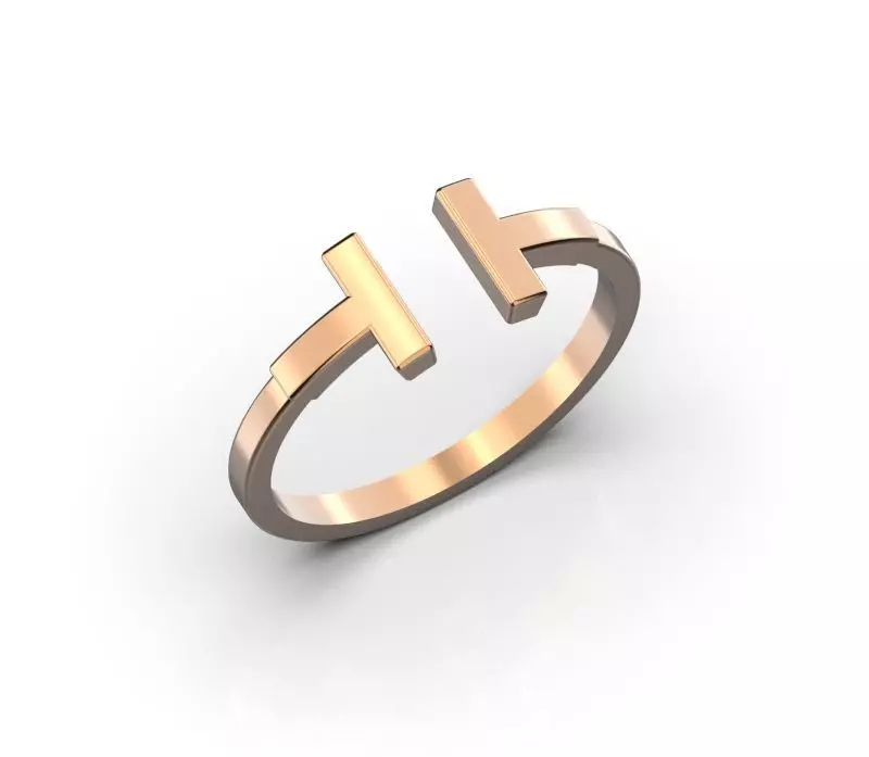 T ring in rose gold 3D print model_0