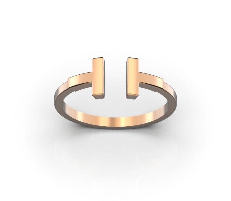 T ring in rose gold 3D print model_2