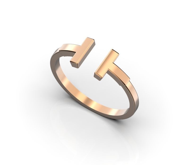 T ring in rose gold 3D print model_1