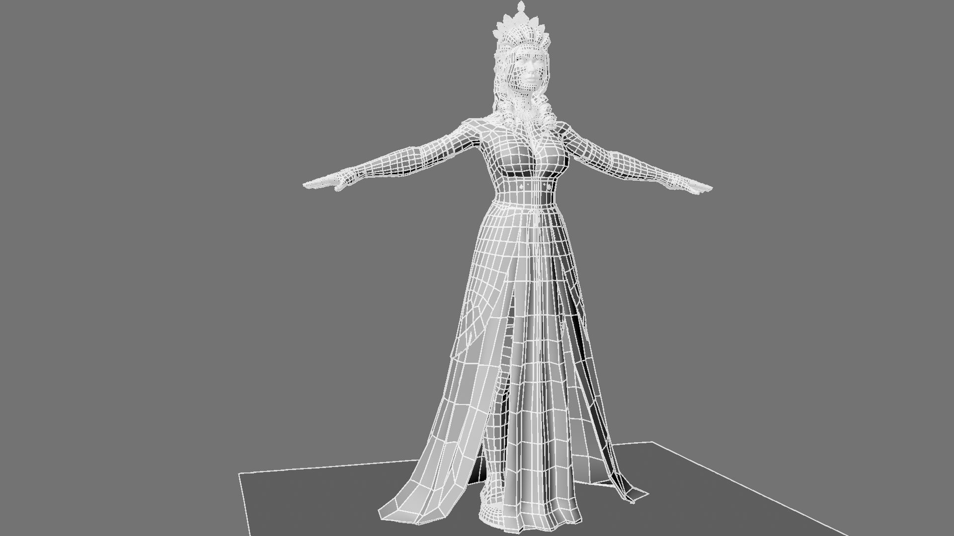 Queen woman in golden dress 3D model_22