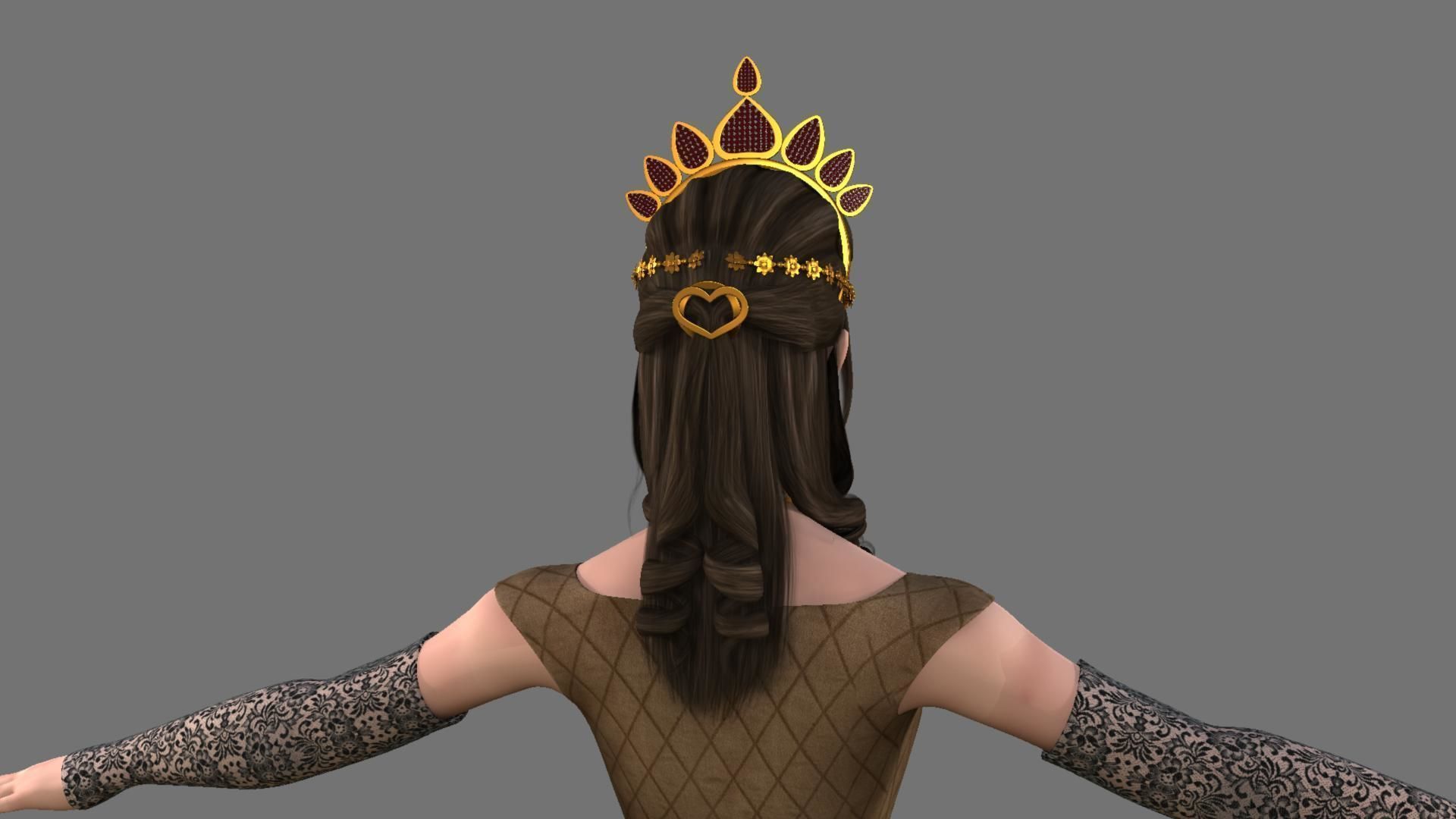 Queen woman in golden dress 3D model_56